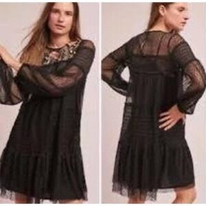 Anthropologie Maeve Samara Mesh Floral Embroidered Tunic Dress Womens Size XS